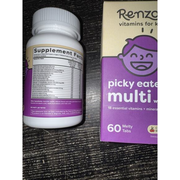 Renzo's Picky Eater Kids Multivitamin with Iron Cherry 60 Melty Tabs Exp 09/2027 - Picture 3 of 6